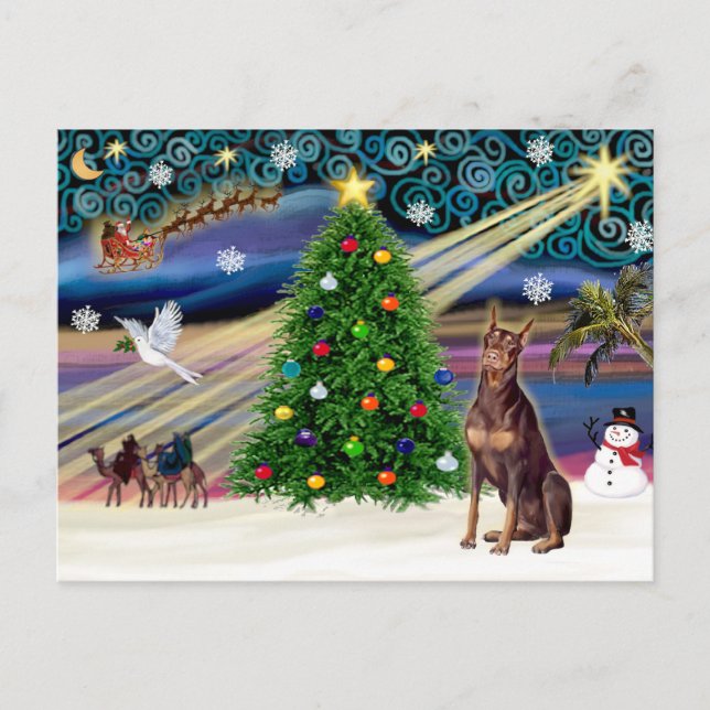 Cartes Pour Fêtes Annuelles Magie de Noël Doberman Pinscher (rouge) (Devant)
