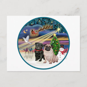 Cartes Pour Fêtes Annuelles Magie de Noël (R) - Deux Carlins (F + B)