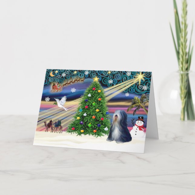 Cartes Pour Fêtes Annuelles Magie de Noël Terrier tibétain (noir-blanc) (Devant)