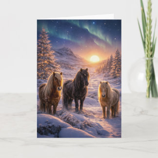 Cartes Pour Fêtes Annuelles Magie du solstice d'hiver avec des chevaux islanda