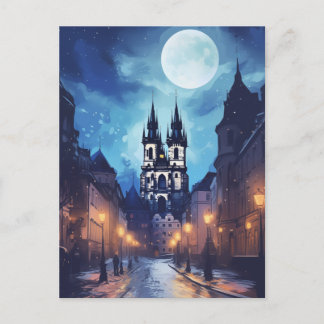 Cartes Pour Fêtes Annuelles Magique Prague Night Street - Pleine lune européen