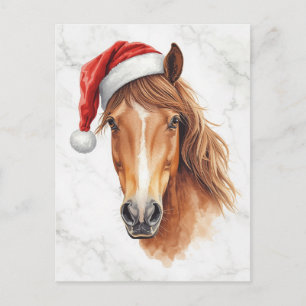 Cartes Pour Fêtes Annuelles Magnifique cheval au chapeau de Père Noël aquarell