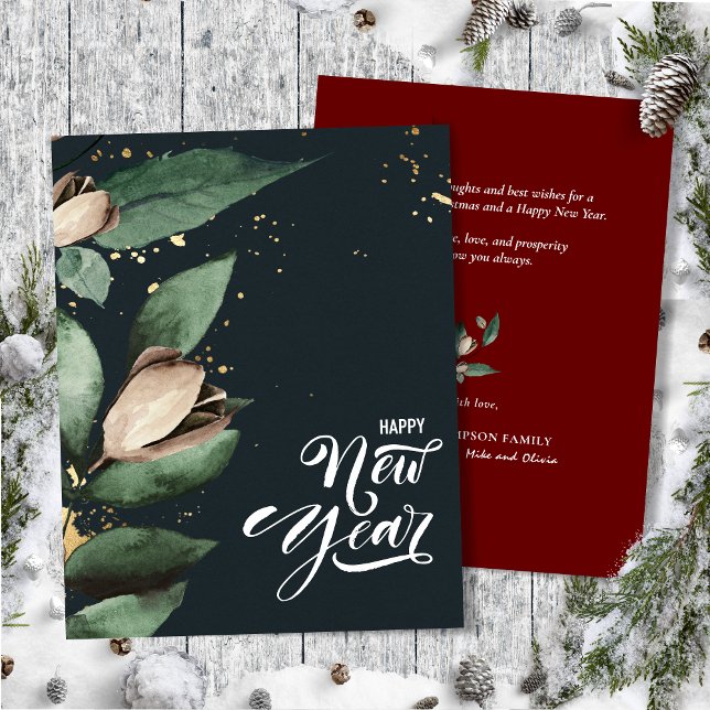 Cartes Pour Fêtes Annuelles Magnolia Gold Confetti | Joyeux appartement du Nou (Créateur téléchargé)