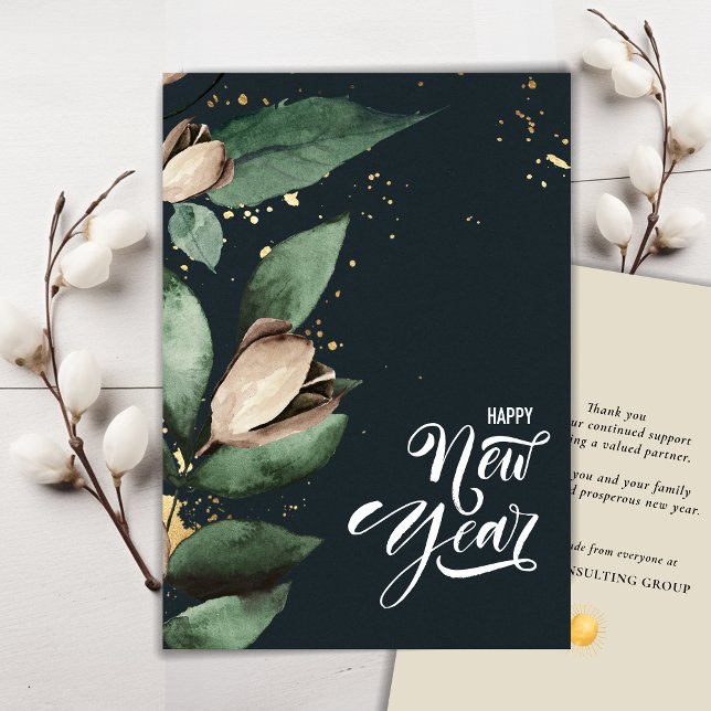Cartes Pour Fêtes Annuelles Magnolia Gold | Entreprise Bonne année aux entrepr (Créateur téléchargé)