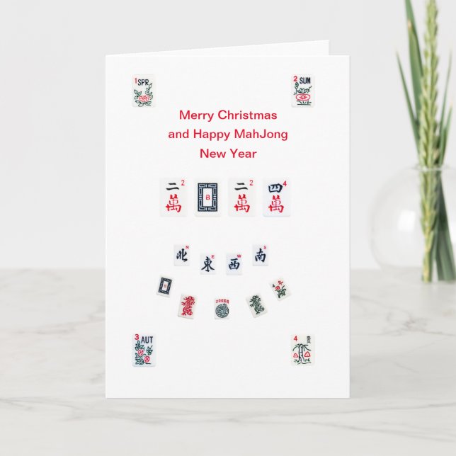 Cartes Pour Fêtes Annuelles Mahjong mosaïques symboles design pour Noël (Devant)