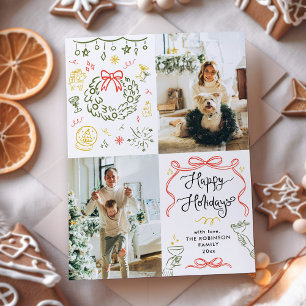 Cartes Pour Fêtes Annuelles Main dessinée à la main de Whimsical Bows Joyeux V