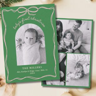 Cartes Pour Fêtes Annuelles Main dessinée moderne Whimsical rose & Green Bow B