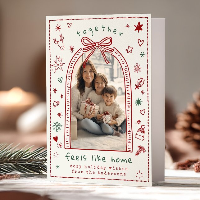 Cartes Pour Fêtes Annuelles Main dessinée Whimsical Christmas Bow Doodle Photo (Créateur téléchargé)