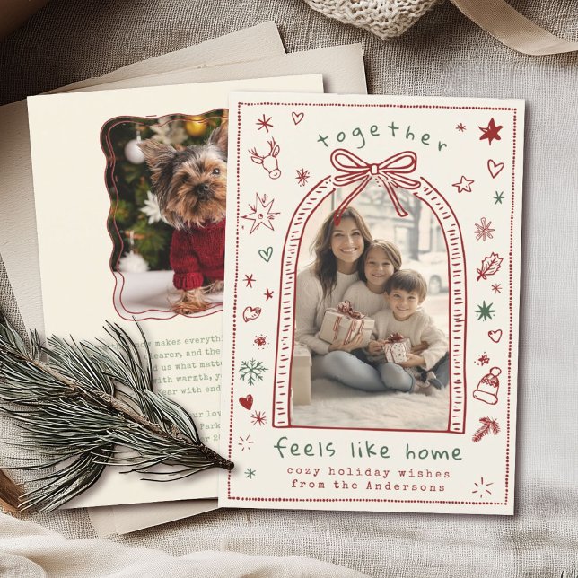 Cartes Pour Fêtes Annuelles Main dessinée Whimsical Christmas Bow Doodle Photo (Créateur téléchargé)