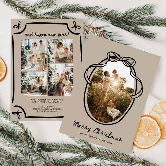 Cartes Pour Fêtes Annuelles Main fantaisiste tiré de la photo de famille Noël (Whimsical Hand Drawn Family Photo Christmas Card)