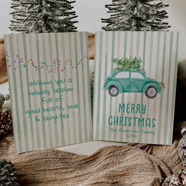 Cartes Pour Fêtes Annuelles Main verte dessinée arbre de voiture de Noël non p (Créateur téléchargé)