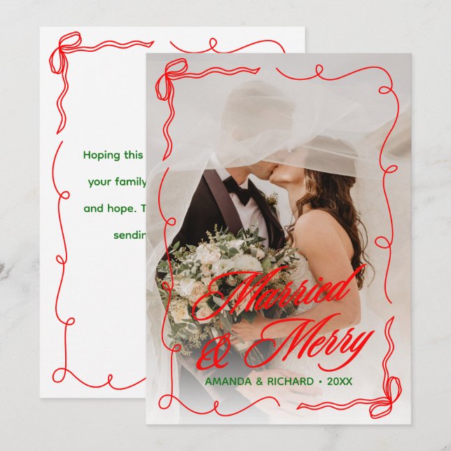 Cartes Pour Fêtes Annuelles Main Whimsical tirée Marié & Joyeux Noël (Devant / Derrière)