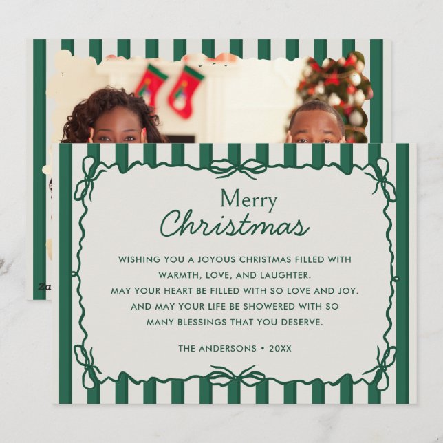 Cartes Pour Fêtes Annuelles Main Whimsical verte dessinée Doodle de Noël Photo (Devant / Derrière)