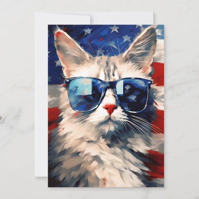 Cartes Pour Fêtes Annuelles Maine Coon Chat 4 juillet fête de l'indépendance (Devant)