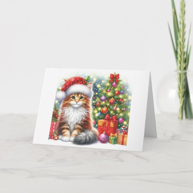 Cartes Pour Fêtes Annuelles Maine Coon Kitten Sitting By Christmas Tree  (Devant)