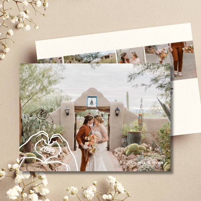 Cartes Pour Fêtes Annuelles Mains Coeur Personnalisé 5 Photo Tendance No Nom (Heart Hands Custom 5 Photo Trendy No Last Name Holiday Card)