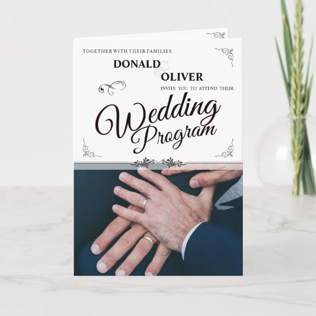 Cartes Pour Fêtes Annuelles Mains D'Un Couple Mariage Gay Avec Des Anneaux (Devant)