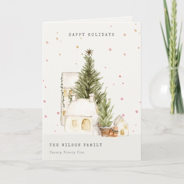 Cartes Pour Fêtes Annuelles Maison Blanche Snow Tree Photo Joyeuses Fêtes (Devant)