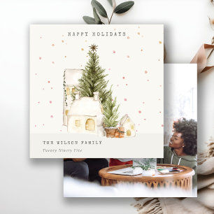 Cartes Pour Fêtes Annuelles Maison Blanche Snow Tree Photo Joyeuses Fêtes
