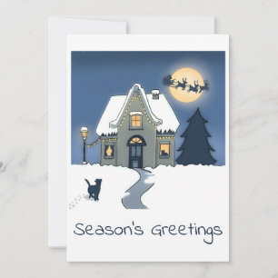 Cartes Pour Fêtes Annuelles Maison confortable dans la nuit de Noël neige