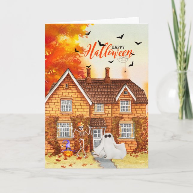 Cartes Pour Fêtes Annuelles Maison d'automne Halloween à l'automne (Devant)