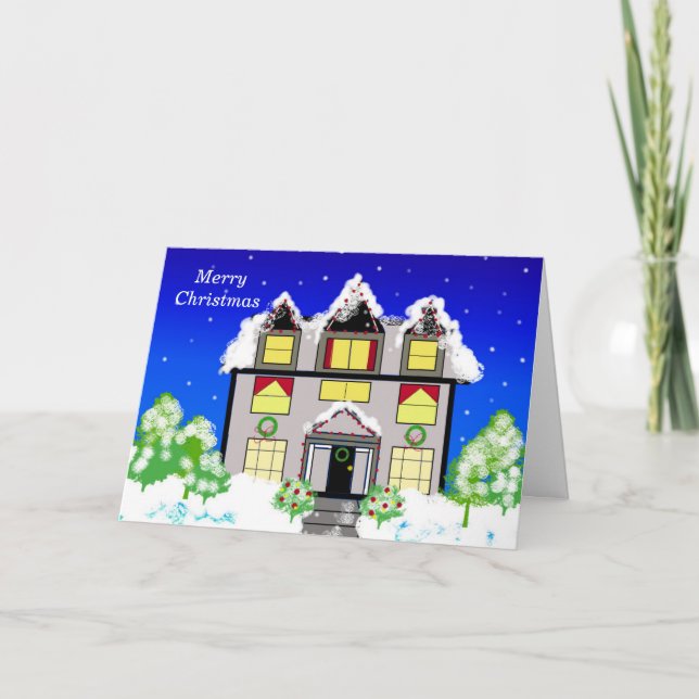 Cartes Pour Fêtes Annuelles Maison de famille d'hiver neige (Devant)