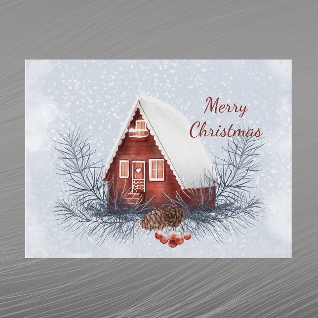 Cartes Pour Fêtes Annuelles Maison de Noël Pine des neiges Baies d'eau (Créateur téléchargé)