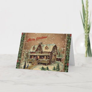 Cartes Pour Fêtes Annuelles Maison de Noël victorienne en hiver Illustration