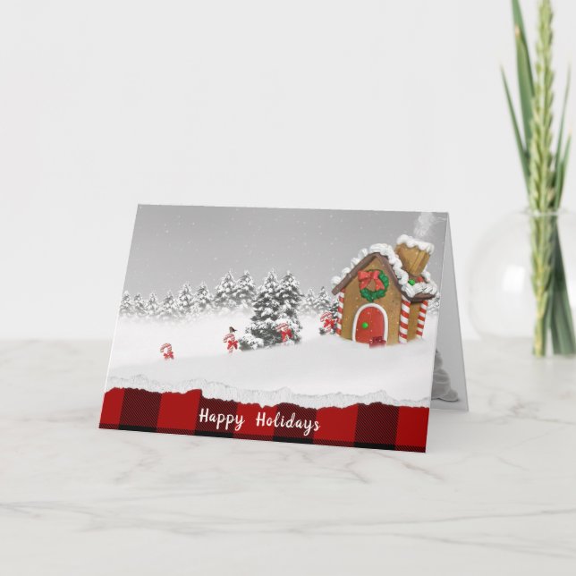 Cartes Pour Fêtes Annuelles Maison de pain d'épice de Noël en neige (Devant)