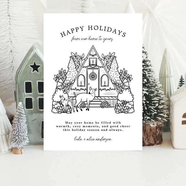 Cartes Pour Fêtes Annuelles Maison d'hiver avec voisin cerf (Créateur téléchargé)