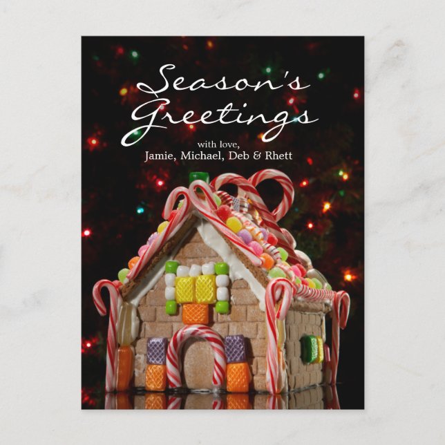 Cartes Pour Fêtes Annuelles Maison en pain d'épice avec lumières de Noël (Devant)