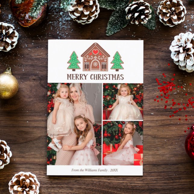 Cartes Pour Fêtes Annuelles Maison en pain d'épice Joyeux Noël Photo Collage (Créateur téléchargé)