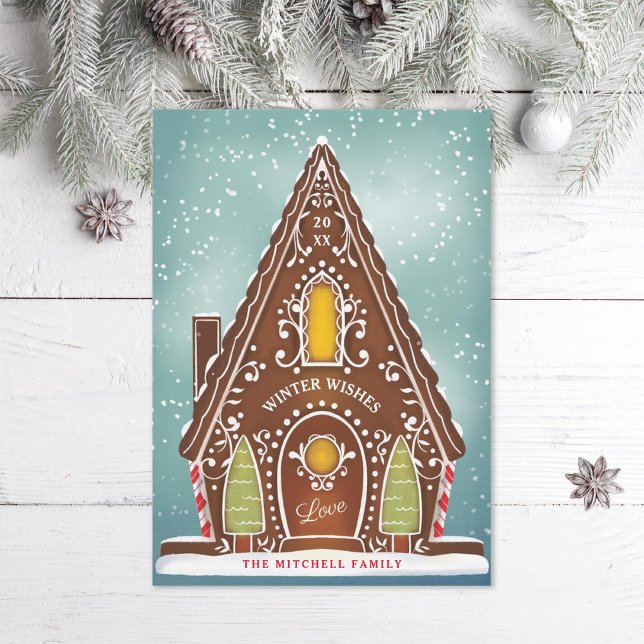 Cartes Pour Fêtes Annuelles Maison en pain d'épice neige Illustration de vacan (Créateur téléchargé)
