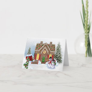 Cartes Pour Fêtes Annuelles Maison en pain d'épices avec neige