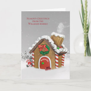 Cartes Pour Fêtes Annuelles Maison en pain d'épices de Noël avec nom de famill