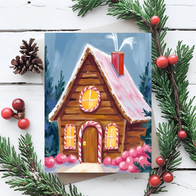 Cartes Pour Fêtes Annuelles Maison en pain d'épices Noël rose (Créateur téléchargé)