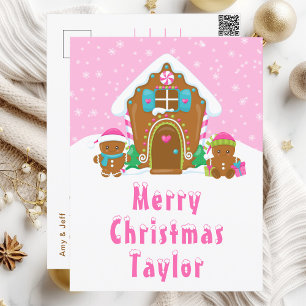 Cartes Pour Fêtes Annuelles Maison en pain d'épices rose vif Joyeux Noël