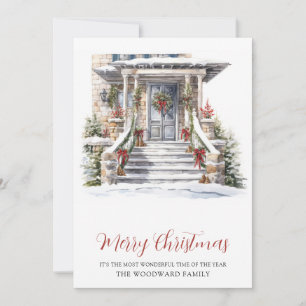 Cartes Pour Fêtes Annuelles Maison en pierre de Noël en aquarelle
