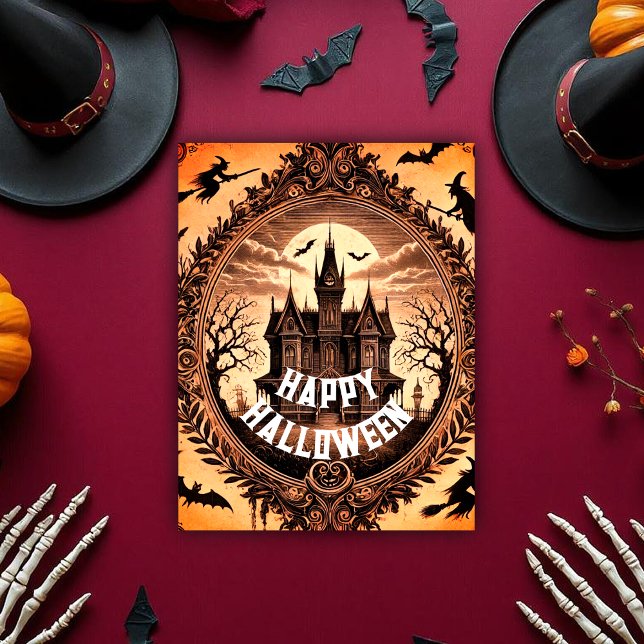 Cartes Pour Fêtes Annuelles Maison gothique victorienne hantée Happy Halloween (Gothic Victorian Haunted House Happy Halloween Holiday Postcard)