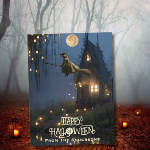 Cartes Pour Fêtes Annuelles Maison Hantée de Sorcière Effrayante Forêt Photo H