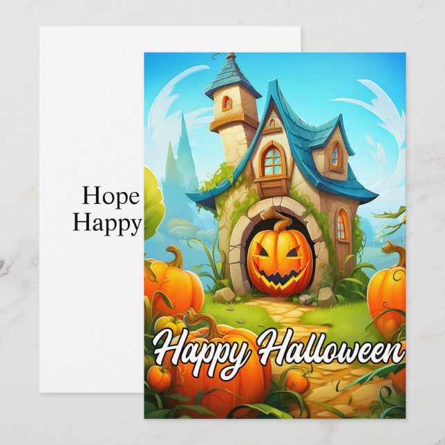 Cartes Pour Fêtes Annuelles Maison Hantée Festive | Bonne Halloween (Devant / Derrière)