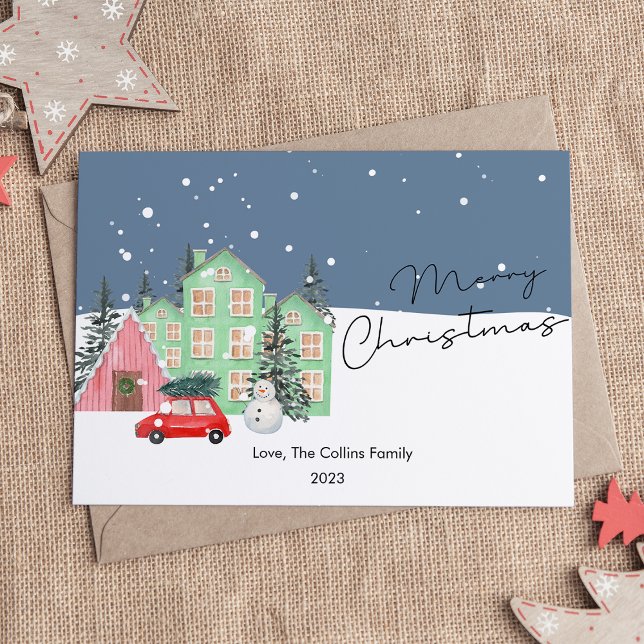 Cartes Pour Fêtes Annuelles Maison moderne et appartement de Noël de neige (Créateur téléchargé)