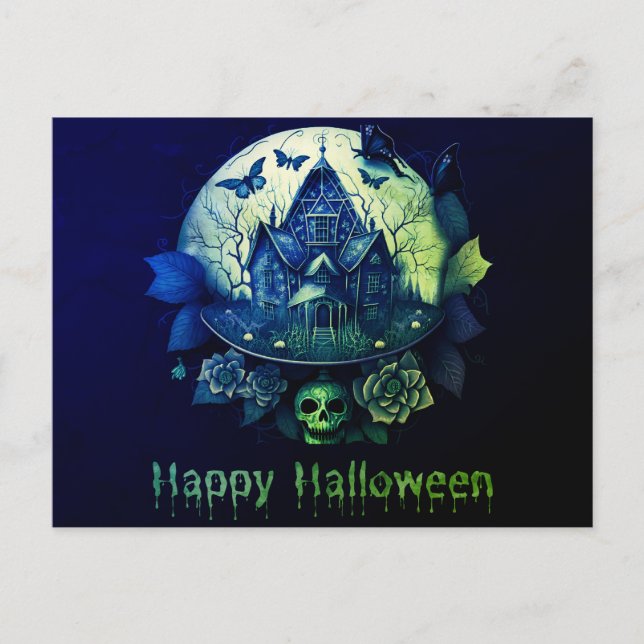 Cartes Pour Fêtes Annuelles Maison verte violette gothique Hauny Halloween heu (Devant)