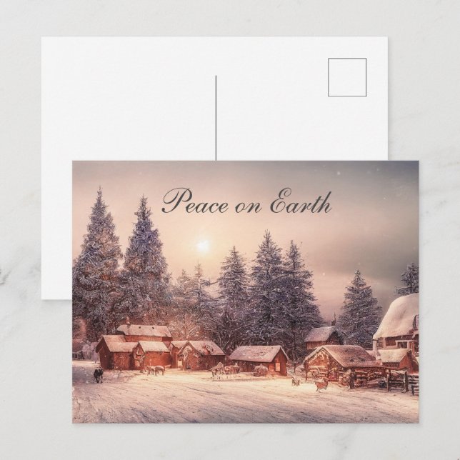Cartes Pour Fêtes Annuelles Maisons de forêt d'hiver, Paix sur Terre (Devant / Derrière)