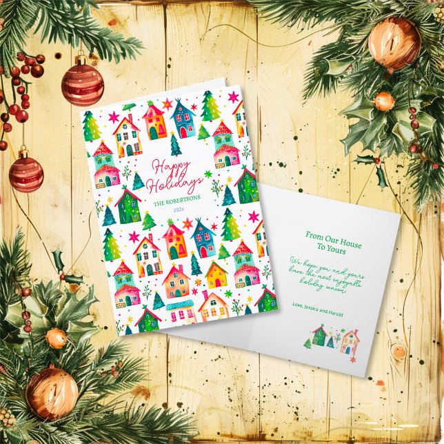 Cartes Pour Fêtes Annuelles Maisons de Noël Joyeuses Fêtes (Christmas Houses Happy Holidays Folded Card)