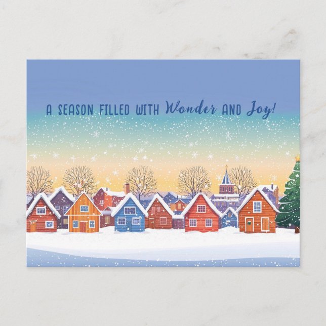 Cartes Pour Fêtes Annuelles Maisons enneigées mignonnes Paysage d'hiver Noël (Devant)