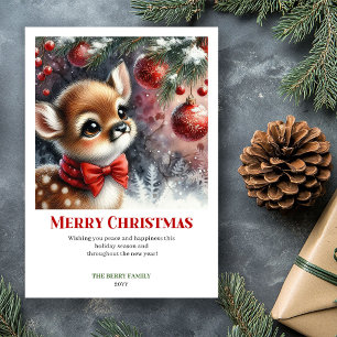 Cartes Pour Fêtes Annuelles Majestueux Faon Hiver Aquarelle Noël Vacances 