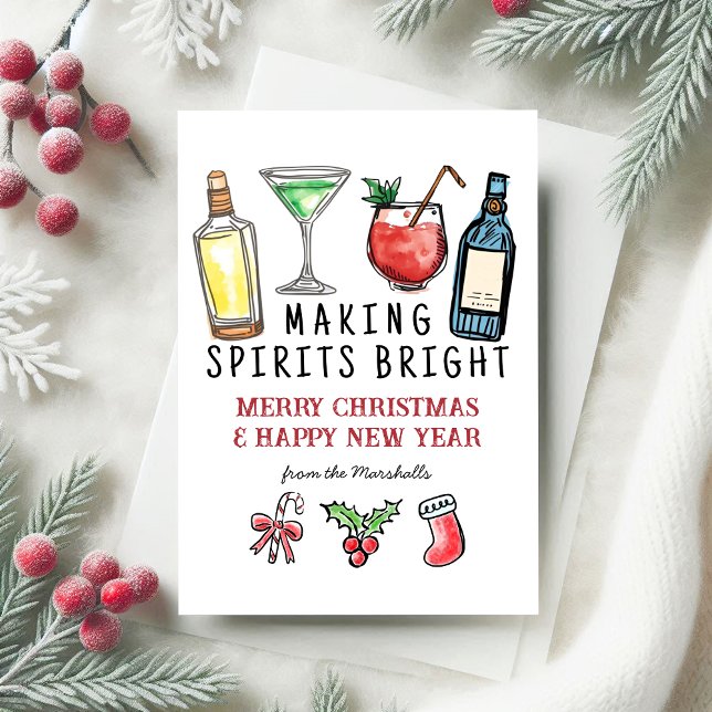 Cartes Pour Fêtes Annuelles Making Spirits Bright Cocktails Christmas New Year (Créateur téléchargé)