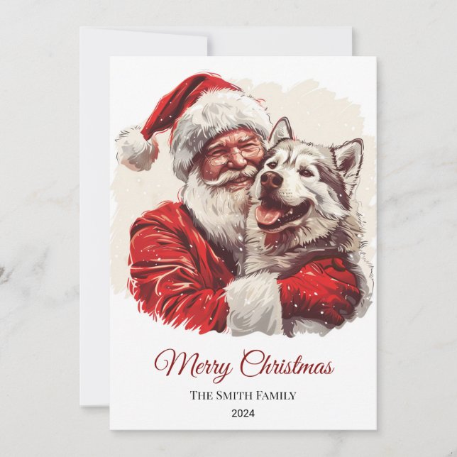 Cartes Pour Fêtes Annuelles Malamute de l'Alaska Noël du Père Noël (Devant)