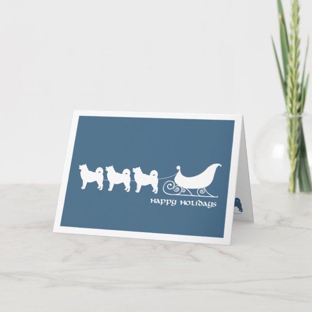 Cartes Pour Fêtes Annuelles Malamutes tirant Sleigh de Père Noël (Devant)